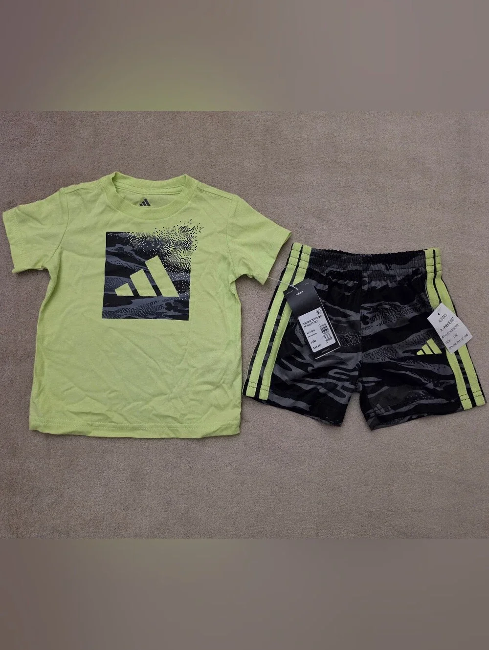 Adidas Baby Boy 2Pcs Cotton T-Shirt & 3 Stripes Camo Print Shorts Size 12 Months
